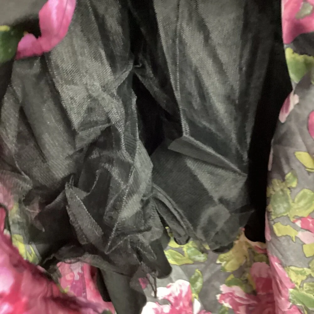 Jodi Kristopher Skirt Black Pink Floral Full Hi Low 14/15